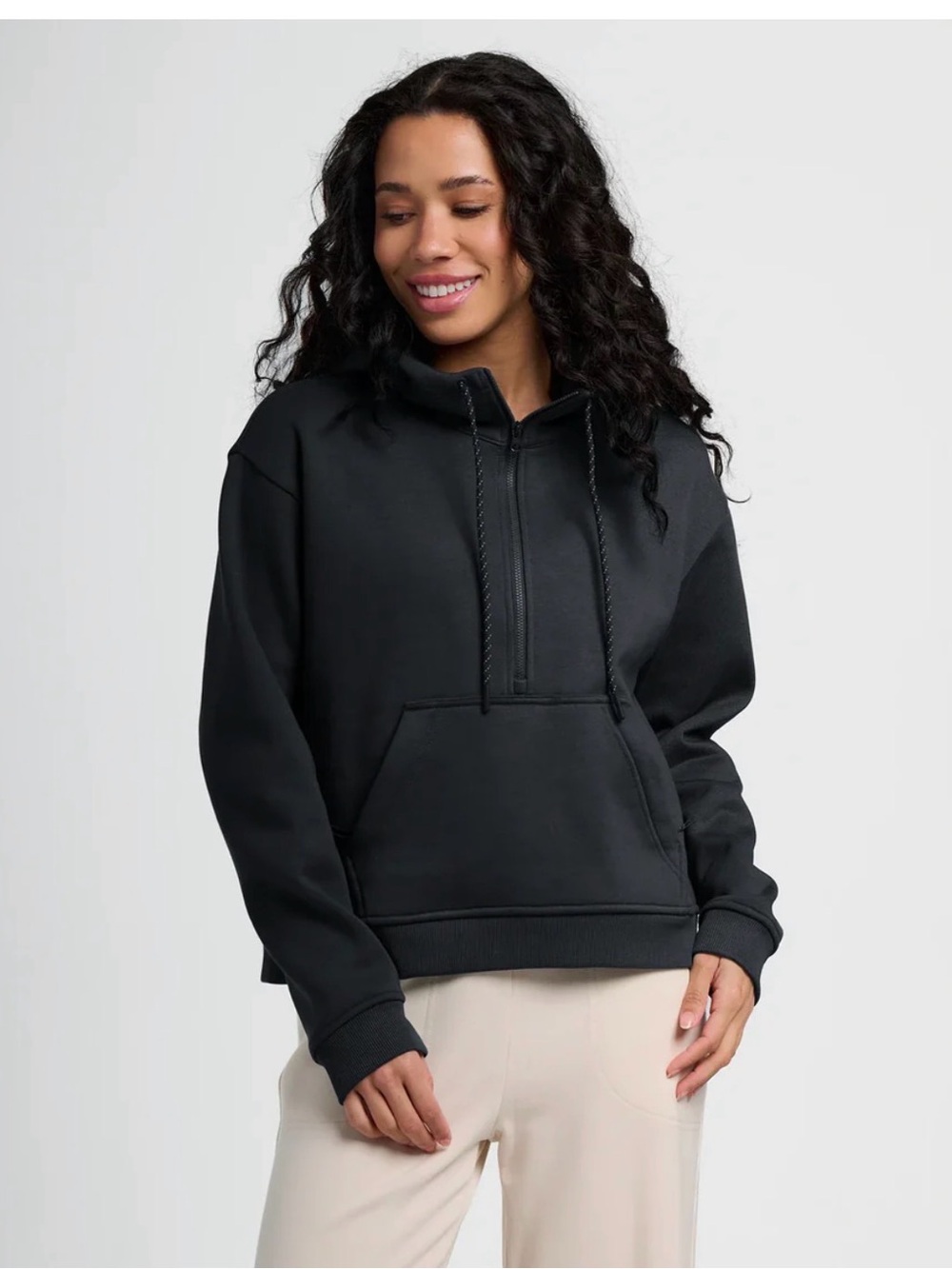 Half-Zip Black Hooded Sweatshirt